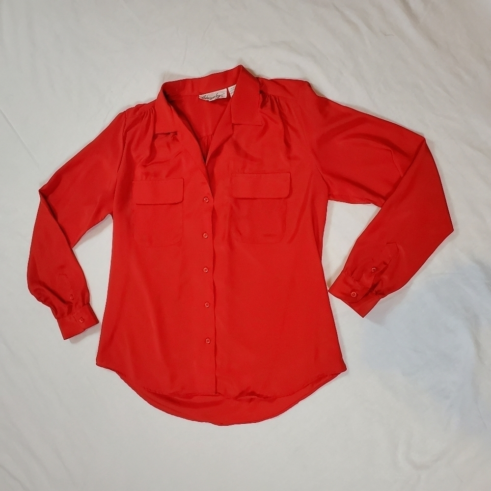 SHAPELY Vintage Red Button Front Long Sleeve Blouse